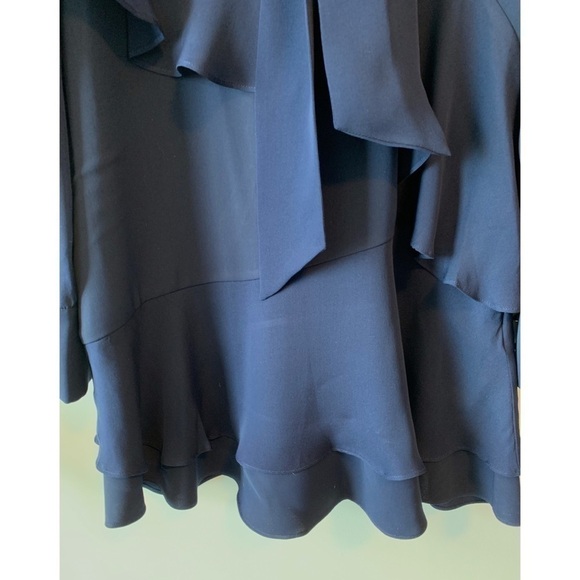 Parker Navy Kenji  Silk mix Ruffle V-neck Long Sleeves Dress Size XS - Picture 6 of 14